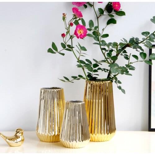 Simple Nordic Style Golden Ceramic Vase Modern Home Decoration Vase Embossed Flower Table Porch