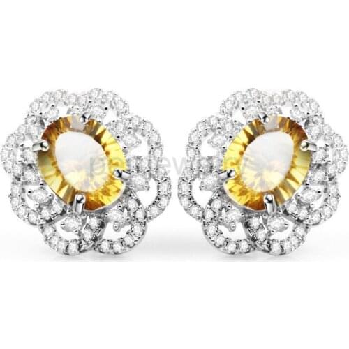 Natural real citrine stud earring 925 sterling silver Free shipping Fine yellow crystal 1.75ct*2pcs gemstone #B952104