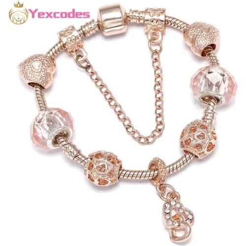 Special Offer Rose Gold Charm Women Bracelet DIY Heart-shaped Beaded Pendant Fashion Bracelet Jewelry Gift Direct Shipping