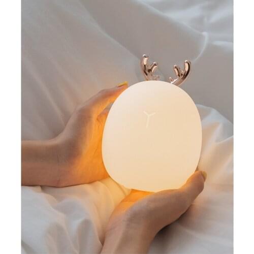 LED Night Light Deer Rabbit Silicone Animal Cartoon Dimmable Lamp USB Rechargeable For Children Kids Baby Gift Bedside Bedroom