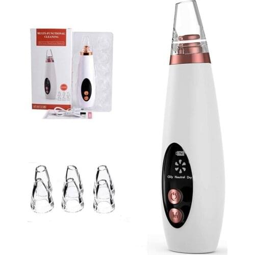 Blackhead Extractor USB Rechargeable Pore Cleaner Acne Remover Electric Facial Beauty Device with 6 Interchangeable Heads