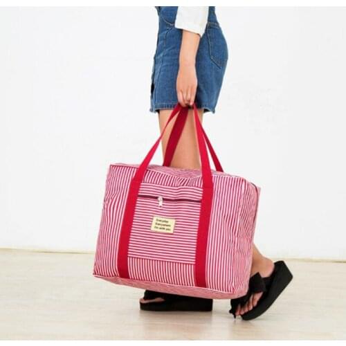 Waterproof Oxford Big Travel Bags Women Large Duffle Bag Travel Organizer Stripe Clothing Storage Tote Bag Fashion Weekend Bags