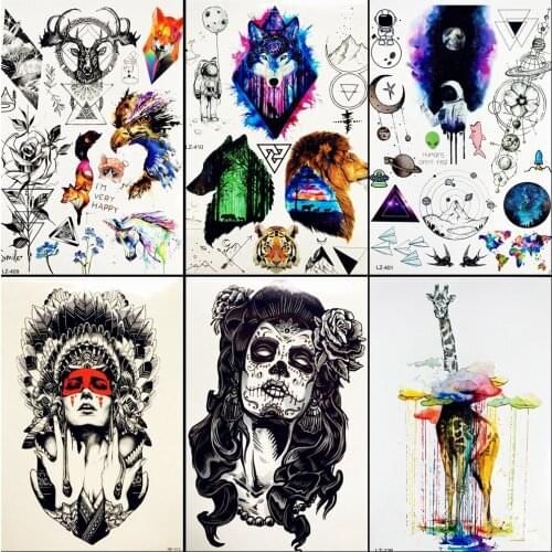 Amazing Design Temporary Tattoo Stickers Body Art Geometric Flower Rose Planet Fox Waterproof Fake Flash Tattoo Eagle Deer Totem