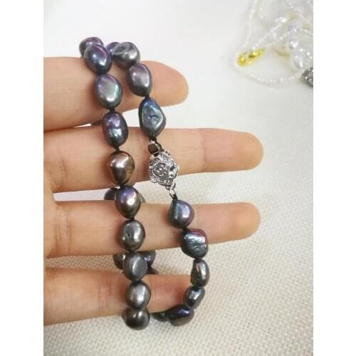 5pcs / Lot 9mm brown black gray baroque pearl necklace flower clasp 35cm 43cm 14'' 17'' Freshwater PEARL Women Jewelry