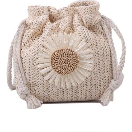 Woven Straw Ladies Bag Bucket Boho Summer Crossbody Bag Women Female Messenger Envelope Phone Wallet Travel Cute Student B024