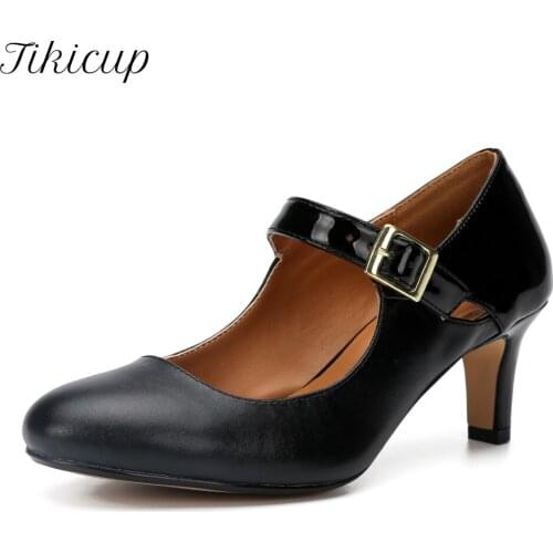 Tikicup 6cm Kitten Heel Women Mary Jane Pumps Elegant Fetish SM Cross Dresser Drag Queen Casual Dress Unisex Shoes Big Size 48