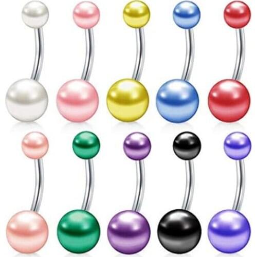 1PC 14G Belly Button Rings Belly Piercing Stainless Steel Belly Navel Barbell Rings for Women Girls Body Piercing 10mm Length