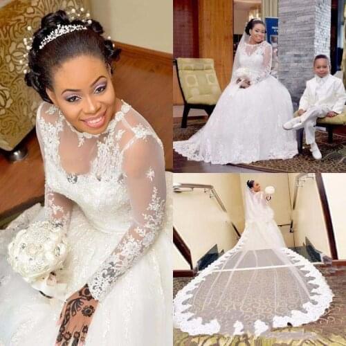 Plus Size wedding Dresses Sexy sheer neck Long sleeves A Line LAce Bridal Gown custom Made South African Vestido De Novia