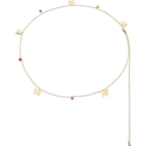 1pc Fashion Women Waist Chain Creative Bead Butterfly Decor Adjustable Belly Chain Waist Body Chain Jewelry Accessories