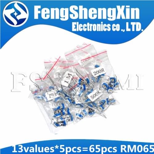 13values*5pcs=65pcs Trimming Potentiometer RM-065 top adjustment 100R-1M RM065 Variable Resistors Assorted Kit 100R 200R 1K 10K