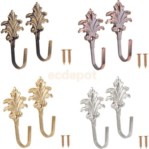 2Pcs Vintage European Classical Maple Leaf Curtain Tieback Tassel Hooks Door Wall Hook