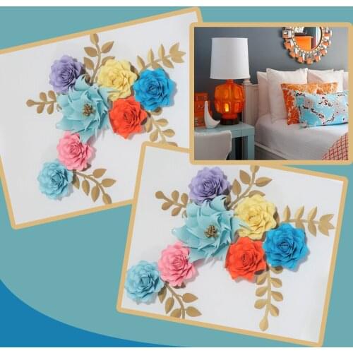 2018 DIY 7pcs Mix Giant Paper Rose 5 Leaves Flores Artificiales Fleur Artificielle For Wedding & Event Backdrop Party Nursery