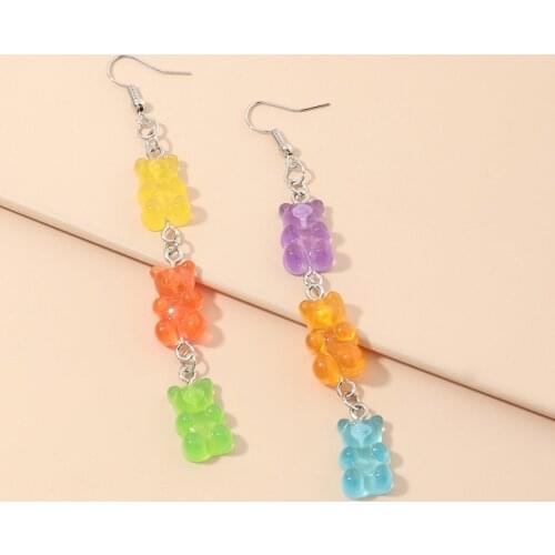 2020 trend Womens Stainless Steel Earrings Bears Unusual Earrings Creative Candy Color Resin Teddy Bear Accessories Earrings