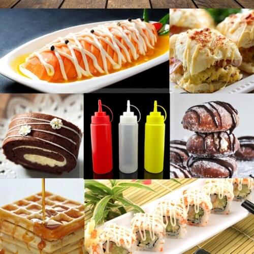 240/360/480/720ml Squeeze Condiment Bottles With On Cap Lids Ketchup Mustard Hot Sauces Olive Oil Bottles Kitchen Accessories