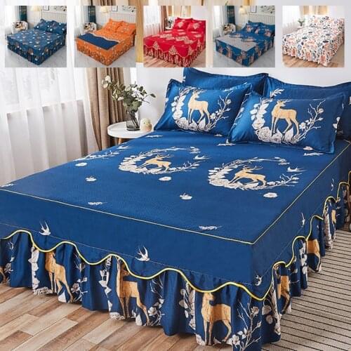 3 Pcs Comforter Bedding Sets Home Bedspread with Skirt Queen King Size Cute Bed Sheets with Embroidered Sheet Bed Linen Sheets