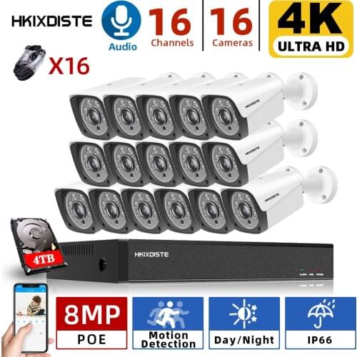 4K CCTV System NVR Kit 8MP Super Outdoor Motion Detection Security IP Camera Audio H.265+ 16CH POE NVR Video Surveillance set