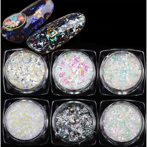 6Box/set Nail Glitter Flakes Multi-color Ultra-thin Irregular Flake Sparkly Glitter Sequin Nail Tip Art Image Effect Flake =1Lot