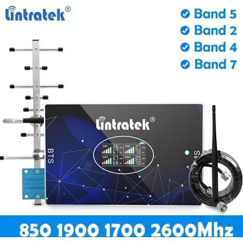 850 1900 1700/2100 2600Mhz B5 B2 B4 B7 Signal Booster 70dB AGC 4-band Signal Repeater GSM 2G 3G 4G LTE Voice and Data