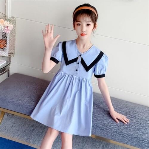 3-12Y Teens Childrens Dresses for Girls Princess Cute College style Cotton Dress