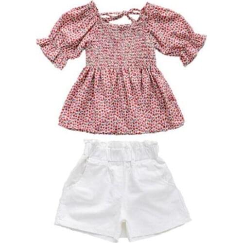 DFXD New Summer Kids Girl Clothes Set Short Sleeve Floral Doll Shirts White High Waist Shorts Fashion Girls Clothing Sets 2-7T