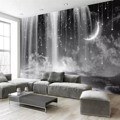 Black and white waterfall starry sky background professional production mural wholesale wallpaper mural poster photo wall