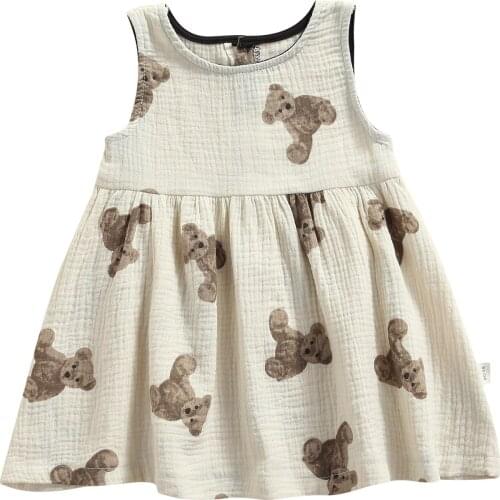 Kids Brother Sister Matching Clothes Cute Summer Bbay Boy Girl Sets Bear Print Short Sleeve T-Shirt+Shorts/Sleeveless Dress 0-4Y