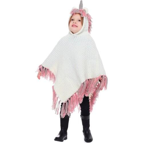 IANLAN 2019 New Cute Unicorn Style Kids Hats Shawls Winter Girls Caps Ponchos Warm Set Children Knit Wraps with Tassels IL00289