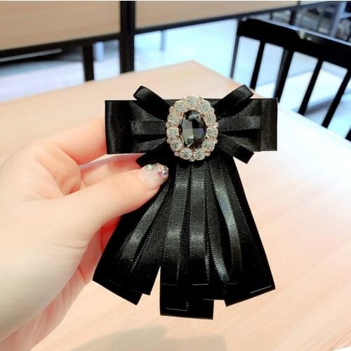 Korean Fashion Crystal Fabric Bow Brooch Lapel Pin Badge Retro Bows Tie Necktie Pins and Brooches Girl Shirt Women Accessories
