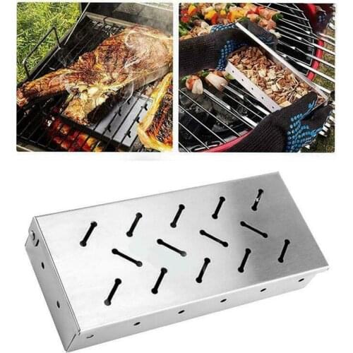 Stainless Steel Smoked Box BBQ Barbecue Tool Kitchen Meat Smoker Box Charcoal Gas Chicken Bacon Baking Grill