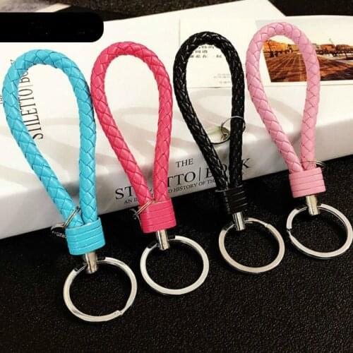 Creative hand-woven leather cord keychain for men and women couples car key ring chain