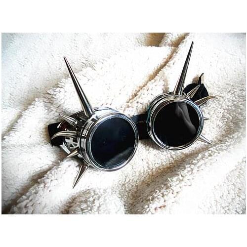 Retro Welding Cyber Round Goggles Goth Steampunk Style Cosplay Antique Spikes Eyewear Punk Glasses