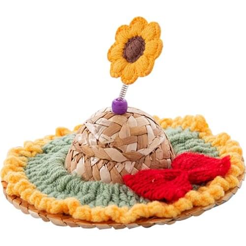 Legendog 1pc Cute Pet Summer Hat Adjustable Decorative Knitted Cute Cat Straw Hat Dog Costume Hat For Pet Products