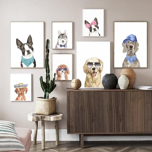 Cute Cool Dogs Glasses Canine Animal Prints Canvas Painting Wall Art Posters Decorative Pictures For Livingroom Boys Room Decor