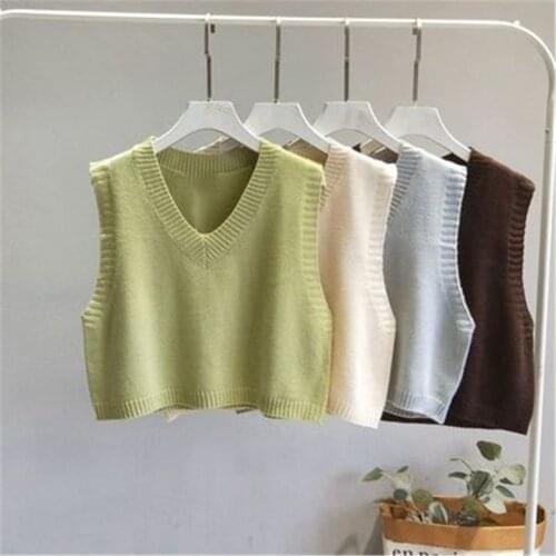 Fall Fashion Women V-Neck Knitted Vest 2021 NEW Spring Autumn Sweater Vests Short Female Casual Sleeveless Twist Knit Pullovers