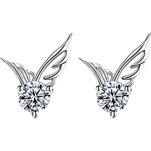 Fashion Women Stud Earrings Silver Plated Jewelry Angel Wing Dazzling Rhinestone Stud Earrings aretes de mujer серьги женские