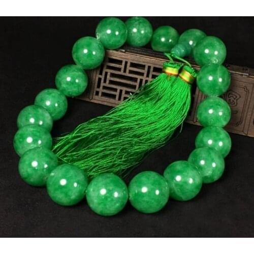 Natural Green Jade Tassel Bracelets Men Women Genuine Natural Emerald Jadeite Jades Stone Buddha Beads Bracelets Male Bangle