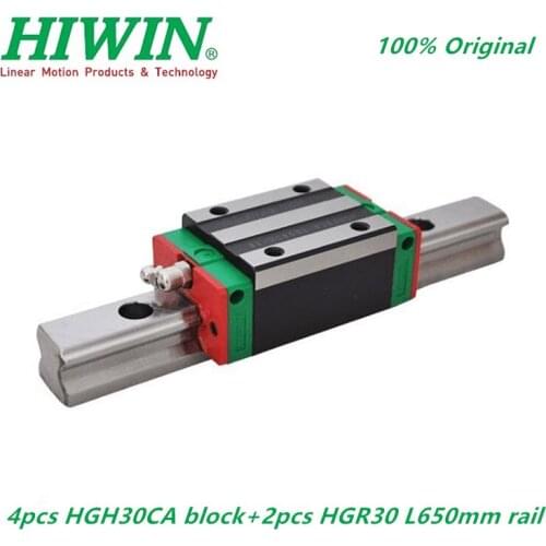 ORIGINAL HIWIN 2pcs HGR30 Linear guide 650mm rail + 4pcs HGH30CA linear carriage block For CNC