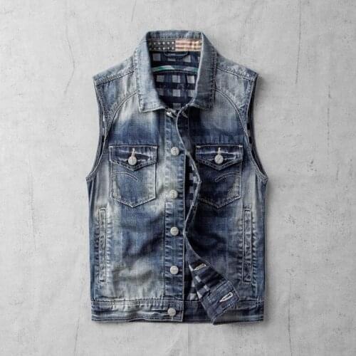 And Qutumn Spring Jeans Vest Mens Trend Korean Handsome Youth Sleeveless Jacket Vintage Blue Denim Biker Waistcoat High Quality