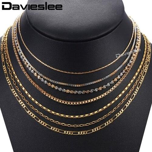 Davieslee Necklace For Women Gold Box Rolo Figaro Link Chain Necklace Womens Gift Fashion Woman Jewelry Accessories 2018 DGNM127