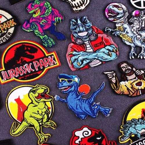 Jurassic Park Punk Patches Sticker Embroidery Patch For Clothing Iron On Patches On Clothes Punk/Skull Badge For Jackets DIY