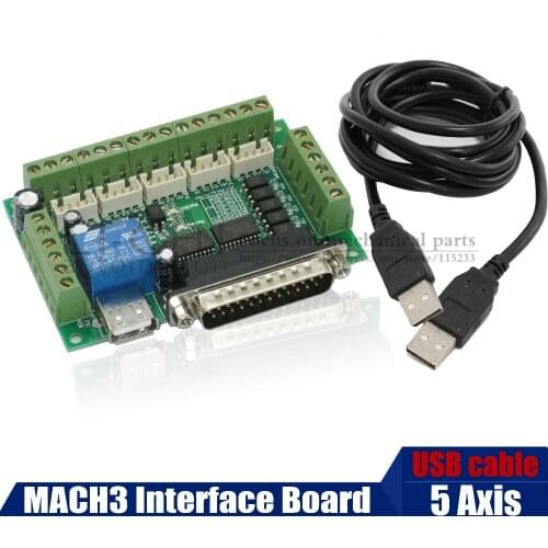 Free shipping 5A-MACH3 Interface Board CNC 5 Axis With Optocoupler Adapter Stepper Motor Driver + USB cable