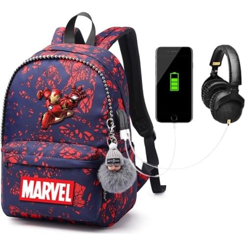 MARVEL USB Charging Backpack Large Capacity Book Bag Teenager School Bag Mochila Waterproof Oxford Cloth Travel Backpack
