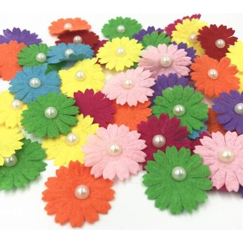 DIY 200PCS Pearl bead Felt Appliques Crafts Flowers Decorative Scrapbooking 28mm