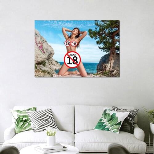 Sexy Model By the Sea Wall Art Canvas Painting Beautiful Girls Wall Pictures for Living Room Home Decor