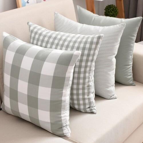Greyish-green plaid cushion cover checkered throw pillowcase decorative sofa pillow cover chair