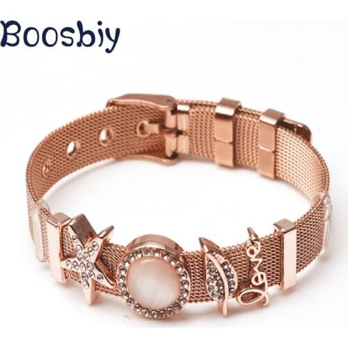 Boosbiy High Quality Stainless Steel Mesh Bracelet Crystal Star Charms DIY Brand Bracelets for Woman Girls Jewelry Gift