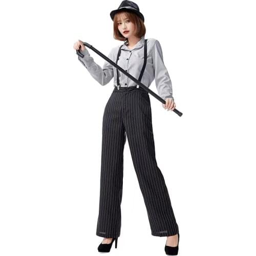 Hat Top And Trousers Women Magician Cosplay Female Halloween Detective Costumes Carnival Purim Nightclub Role Play Party Dress