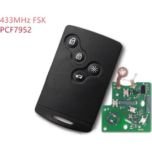 RIOOAK Smart Card For Renault Megane III Fluence Laguna III Scenic 2009-2015 433MHz FSK PCF7952 HandsFree Keyless