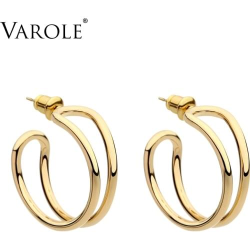 VAROLE Elegant "C" Shape Hoop Earrings Gold Color Circle Earrings Fashion Jewelry For Women Brinco Pendientes oorbellen