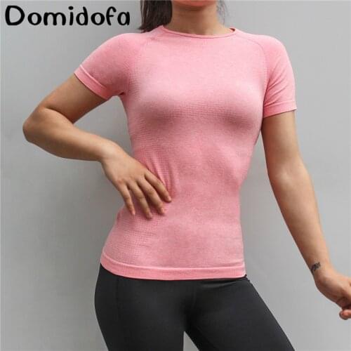 Spring And Summer Sports Tops Training Fitness Womens Gym Exercise Mountaineering Running Pure Color Yoga Short-Sleeved Shirt